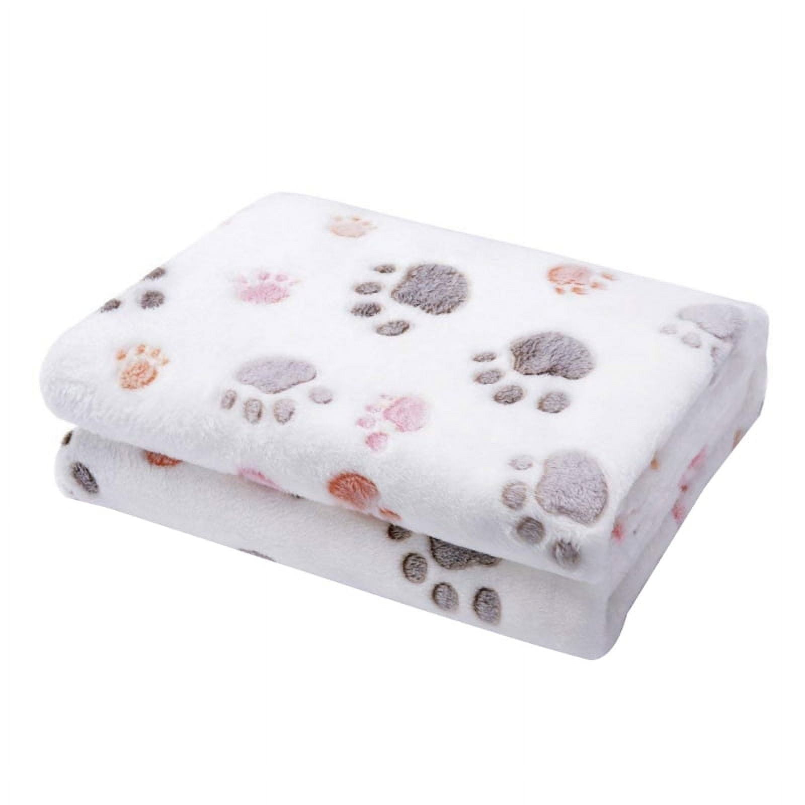 Qisuw Warm Bedding Blanket Pet Throw Mats for Small Dog Washable Paw Print Blanket