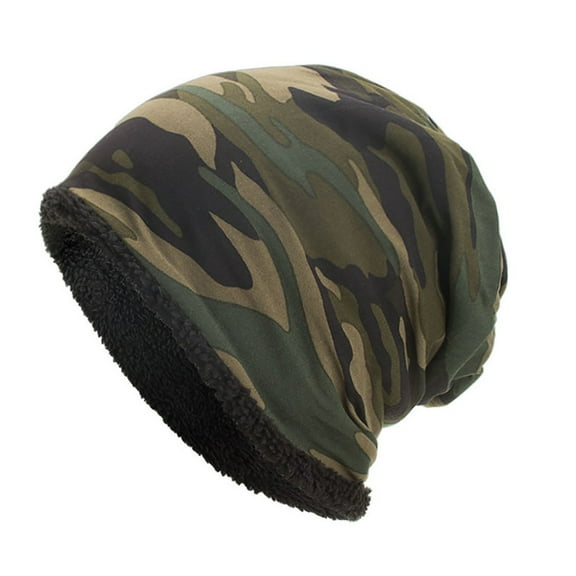 Qisuw Winter Slouchy Beanie Hat Camouflage Thermal Warm Faux Fleece Lined Camo Outdoor Sports Baggy Unisex Baggy Cap