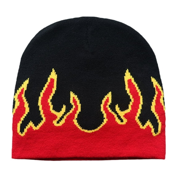 Qisuw Y2K Beanies Flame Beanie Flame Cap Skullies Beanie Fire Flame Beanie