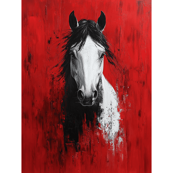 Qisvanset 12x16 Inch Canvas Wall Art, Hand Painted Black White Horse ...