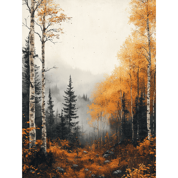 Qisvanset 12x16 Inch Framed Canvas Wall Art Autumn Fog Forest Vibrant Foliage Rustic Nature Home Wall Decor