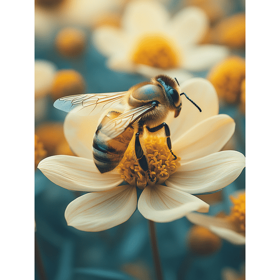 Qisvanset 12x16 Inch Framed Canvas Wall Art Bee Pollinating Flower Spring Floral Kids Room Nature Wall Decor