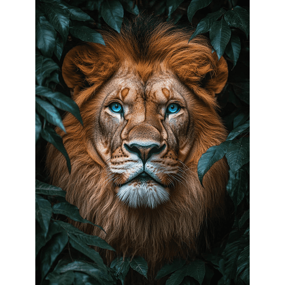 Qisvanset 12x16 Inch Framed Canvas Wall Art Blue Eyed Lion Vibrant Floral Jungle Majestic Animal Home Wall Art