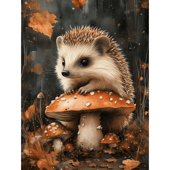Qisvanset 12x16 Inch Framed Canvas Wall Art Cute Hedgehog On Mushroom Cottagecore Whimsical Woodland Wall Decor