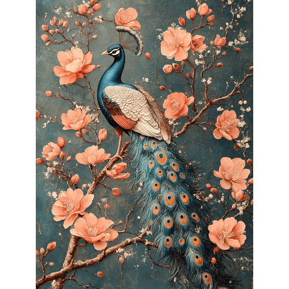 Qisvanset 12x16 Inch Framed Canvas Wall Art Elegant Peacock Pink Blossom Boho Floral Living Room Bedroom Wall Art