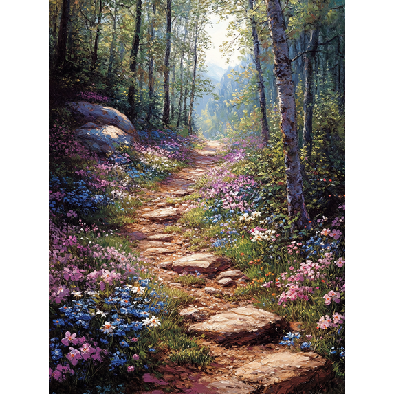 Qisvanset 12x16 Inch Framed Canvas Wall Art Enchanted Flower Forest Mystical Dreamy Nature Home Wall Decor