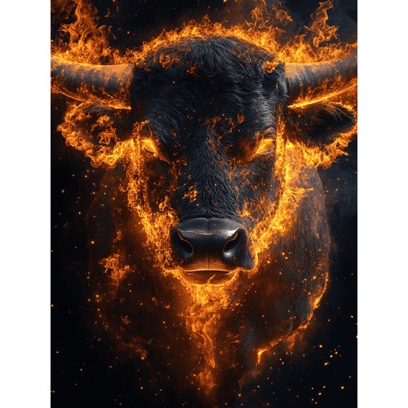 Qisvanset 12x16 Inch Framed Canvas Wall Art Fiery Bull Majestic Animal Bold Statement Ranch Living Room Wall Art