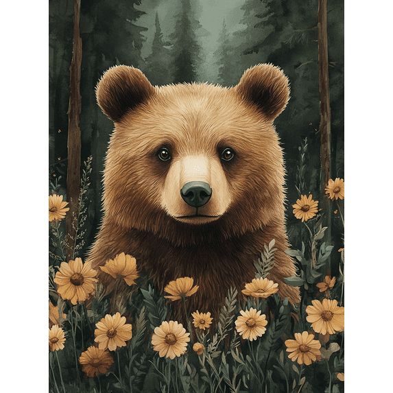 Qisvanset 12x16 Inch Framed Canvas Wall Art Forest Bear Watercolor Woodland Kids Nursery Printed Wall Art