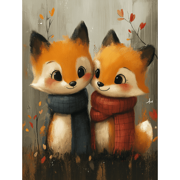 Qisvanset 12x16 Inch Framed Canvas Wall Art Fox Badger Cute Animal Bright Kids Room Housewarming Gift Art