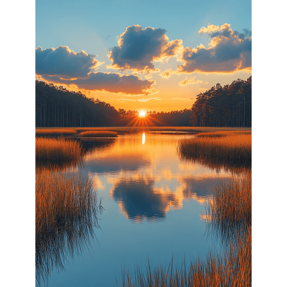 Qisvanset 12x16 Inch Framed Canvas Wall Art Golden Crop Field Reflective Pond Tranquil Scenic Home Wall Art