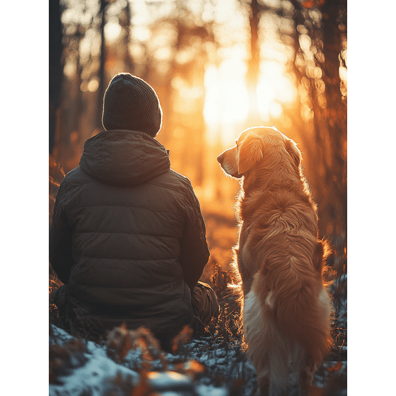 Qisvanset 12x16 Inch Framed Canvas Wall Art Hunter Dog Sunlit Forest Outdoor Wilderness Nature Wall Art