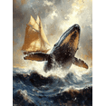 thumbnail image 1 of Qisvanset 12x16 Inch Framed Canvas Wall Art Majestic Whale And Sailboat Ocean Adventure Nautical Wall Art, 1 of 8