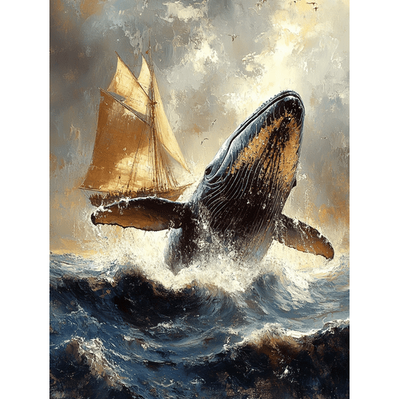 Qisvanset 12x16 Inch Framed Canvas Wall Art Majestic Whale And Sailboat Ocean Adventure Nautical Wall Art