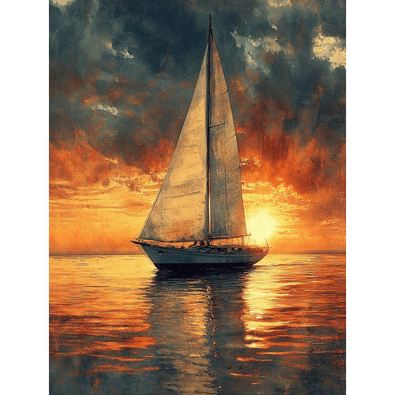 Qisvanset 12x16 Inch Framed Canvas Wall Art Monet Style Vintage Sailboat Nautical Boy Kids Nursery Art Print