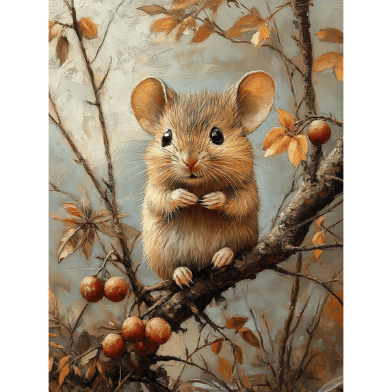 Qisvanset 12x16 Inch Framed Canvas Wall Art Tree Dwelling Woodland Mouse Cute Rustic Wildlife Nursery Wall Art