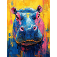 thumbnail image 1 of Qisvanset 12x16 Inch Framed Canvas Wall Art Vibrant Abstract Hippo Modern Expressive Animal Living Room Decor, 1 of 8