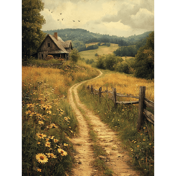 Qisvanset 12x16 Inch Framed Canvas Wall Art Vintage Pastoral Countryside Antique Inspired Rural Home Wall Art