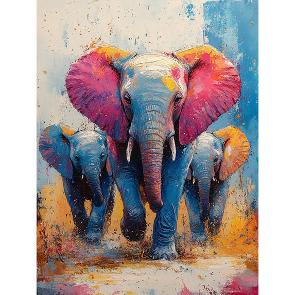 Qisvanset 12x16 Inch Framed Canvas Wall Art Watercolor Elephant Ready To Hang Animal Home Wall Decor