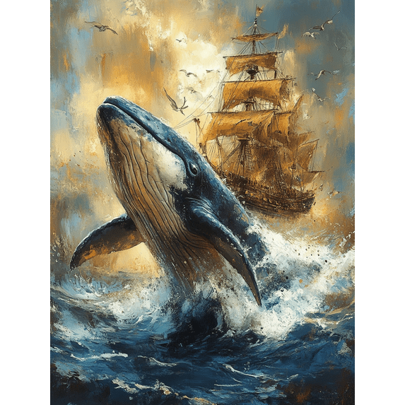 Qisvanset 12x16 Inch Framed Canvas Wall Art Whale Pirate Ship Watercolor Kids Nautical Nursery Wall Art