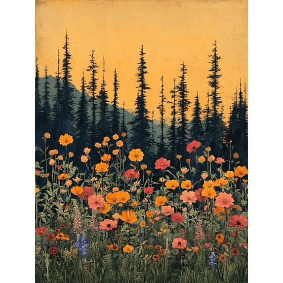 Qisvanset 12x16 Inch Framed Canvas Wall Art Woodland Wildflower Botanical Vintage Rustic Living Room Wall Art