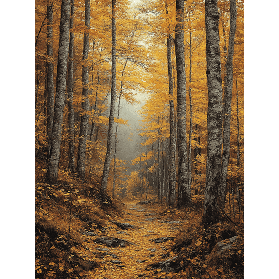 Qisvanset 12x16 Inch With Frame 2D Flat Wall Art Misty Autumn Forest Atmospheric Nature Home Wall Art