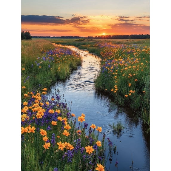 Qisvanset 12x16 Inch With Frame 2D Flat Wall Art Serene Wildflower Panoramic Landscape Home Wall Art