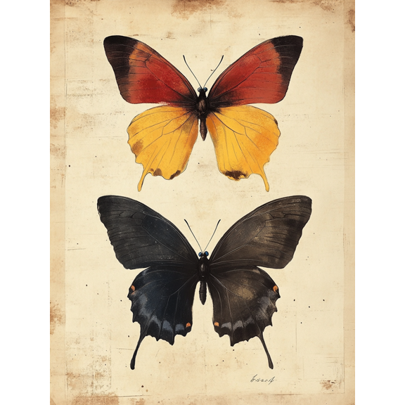 Qisvanset 12x16 Inch With Frame 2D Flat Wall Art Three Butterfly Minimalist Modern Living Room Wall Art