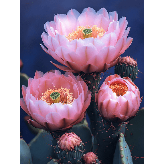Qisvanset 12x16 Inch With Frame 2D Flat Wall Art Vibrant Cactus Bloom Southwest Desert Nature Wall Decor