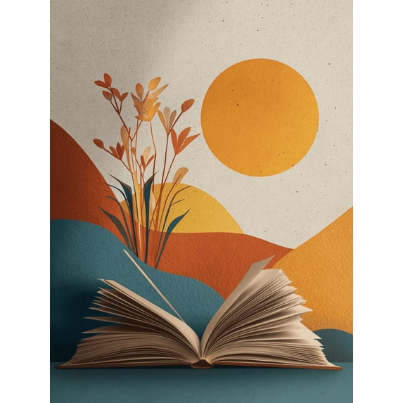Qisvanset Abstract Landscape Open Book Sun Canvas Wall Art 15.75x11.81 INCHES