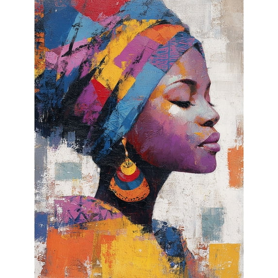 Qisvanset African Woman Portrait Abstract Canvas Wall Art 15.75x11.81 INCHES