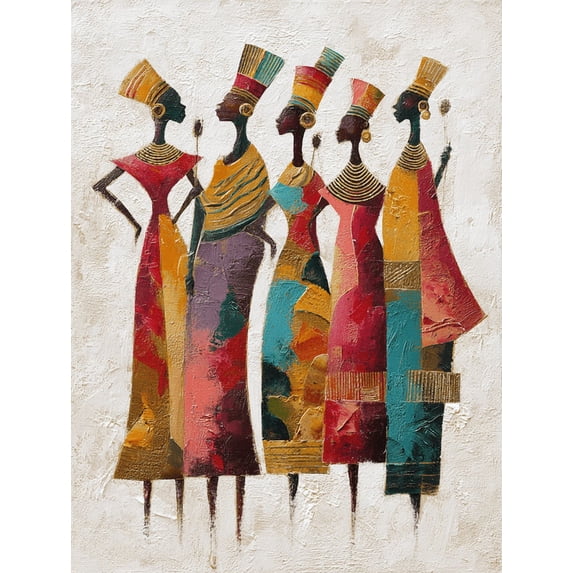 Qisvanset African Women Figures Textured Canvas Wall Art 15.75x11.81 INCHES
