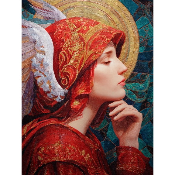 Qisvanset Angel With Red Headress Canvas Wall Art 15.75x11.81 Inches