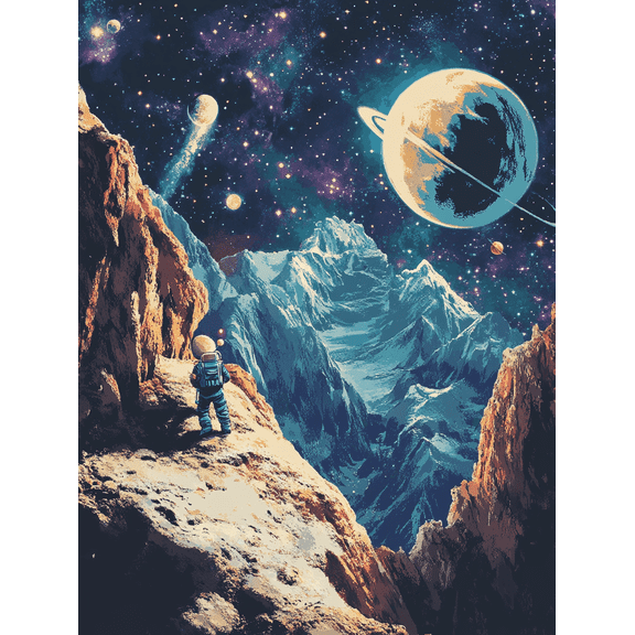 Qisvanset Astronaut Mountain Space Art Print 40x30cm Study Apartment Decor