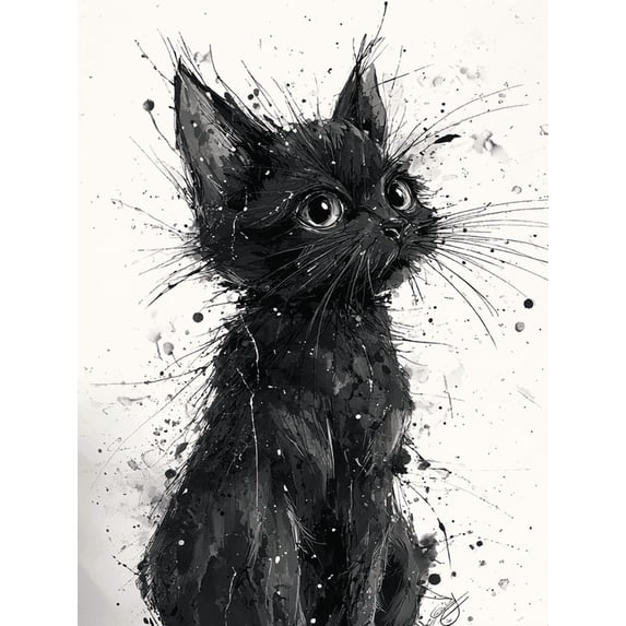 Qisvanset Black Cat Splash Art Canvas Wall Art 15.75x11.81 INCHES