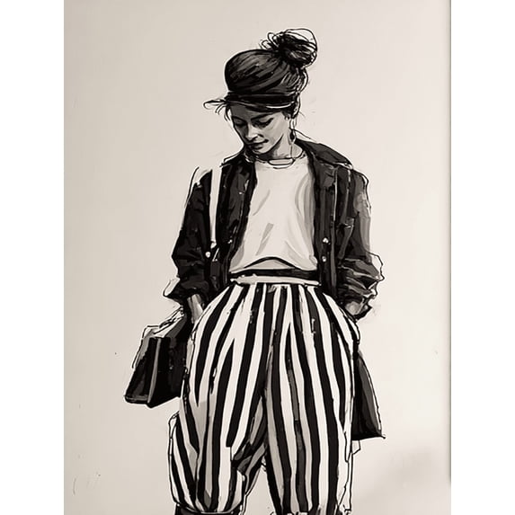 Qisvanset Black and White Fashion Illustration Canvas Wall Art 15.75x11.81 INCHES
