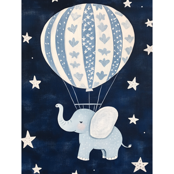 Qisvanset Blue Elephant Hot Air Balloon Canvas Wall Art, 15.75x11.81 Inches, for Living Room Bedroom Nursery Office Hallway