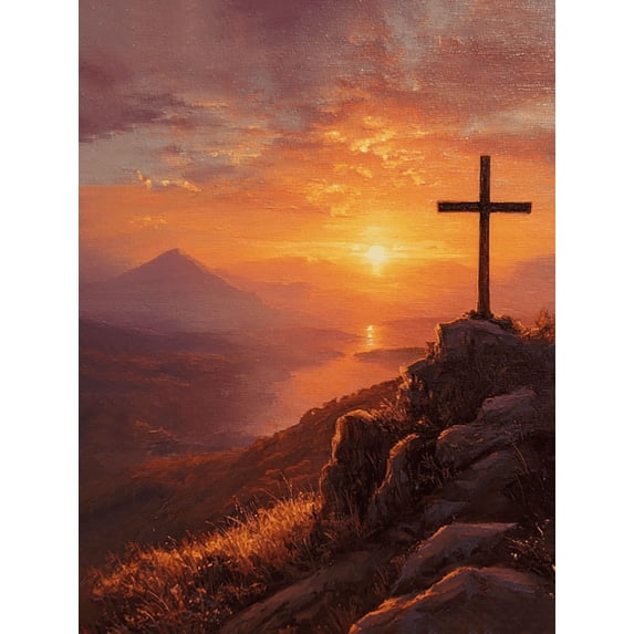 Qisvanset Christian Cross Sunset Religious Canvas Wall Art 15.75x11.81 INCHES