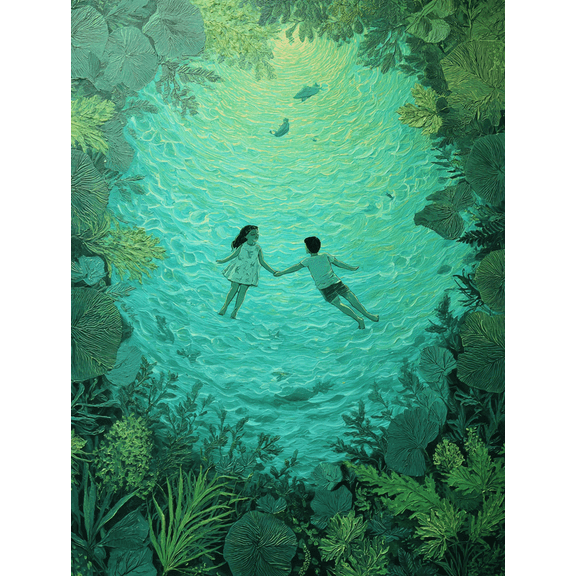 Qisvanset Couple Underwater Garden Canvas Wall Art 15.75x11.81 INCHES