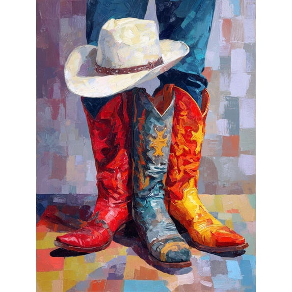 Qisvanset Cowboy Boots Hat Canvas Wall Art 15.75x11.81 INCHES