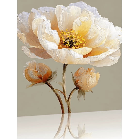 Qisvanset Creamy Yellow Peony Oil Painting Canvas Wall Art 15.75x11.81 Inches