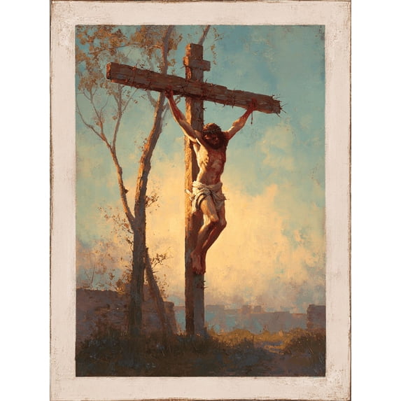 Qisvanset Crucifixion Jesus Christian Canvas Wall Art 15.75x11.81 Inches