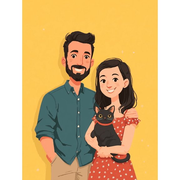 Qisvanset Custom Couple Portrait with Cat Canvas Wall Art 15.75x11.81 Inches