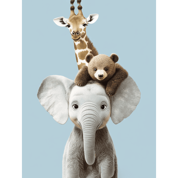 Qisvanset Cute Animals Canvas Wall Art, 15.75x11.81 Inches for Living Room Bedroom Nursery Kids Playroom