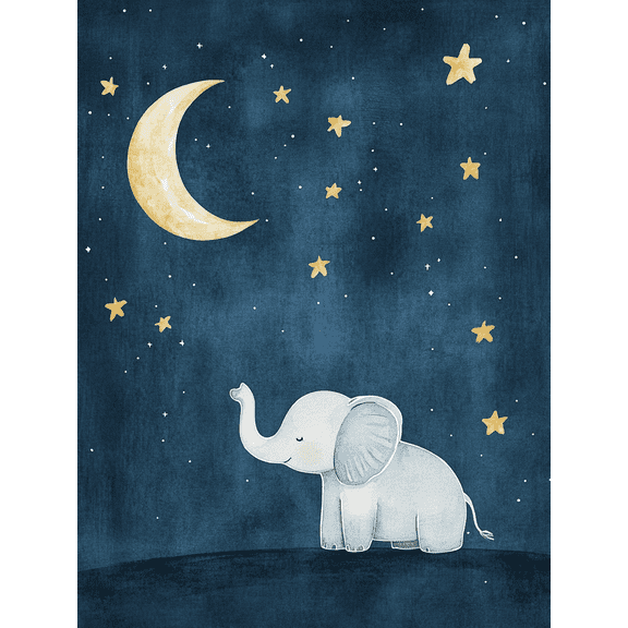Qisvanset Cute Elephant Moon and Stars Canvas Wall Art, 15.75x11.81 Inches for Nursery Bedroom Living Room Playroom