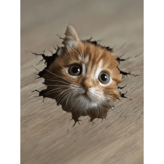 Qisvanset Cute Kitten Breaking Through Wall Canvas Wall Art 15.75x11.81 Inches