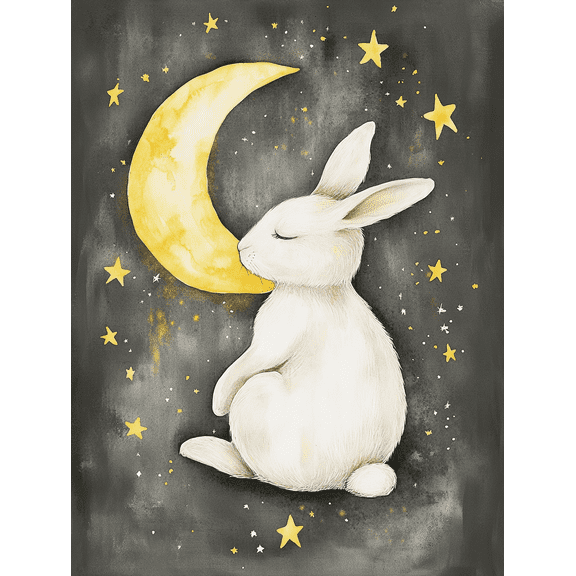 Qisvanset Cute Rabbit & Moon Canvas Wall Art, 40x30cm for Bedroom Living Room Office