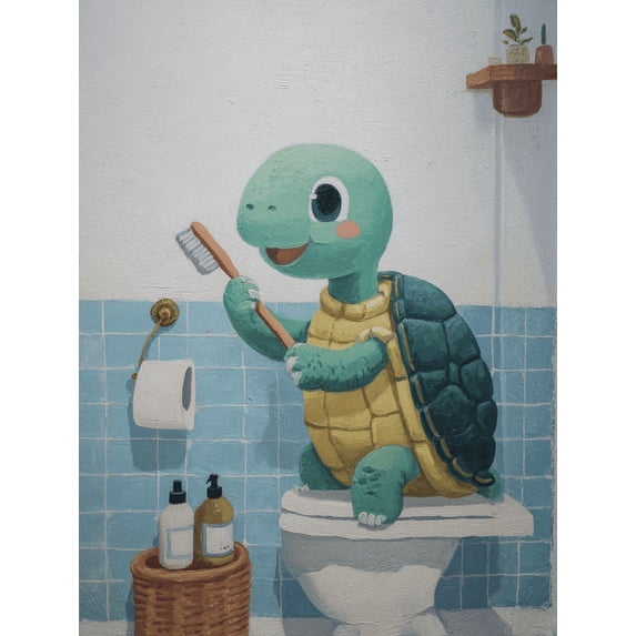 Qisvanset Cute Turtle Brushing Teeth Canvas Wall Art 15.75x11.81 INCHES
