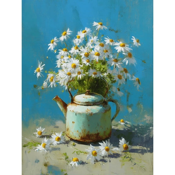 Qisvanset Daisies In Kettle Canvas Print 15.75x11.81 Inches