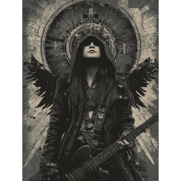 Qisvanset Dark Angel Electric Guitarist Canvas Wall Art 15.75x11.81 Inches