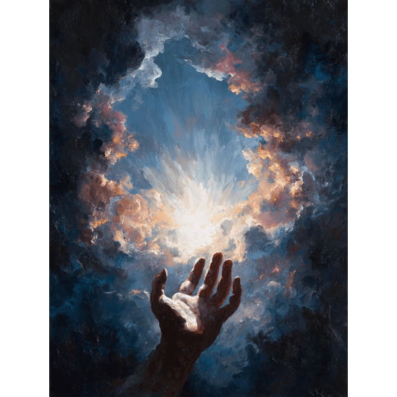 Qisvanset Divine Hand Reaching For Divine Light Canvas Wall Art 15.75x11.81 INCHES